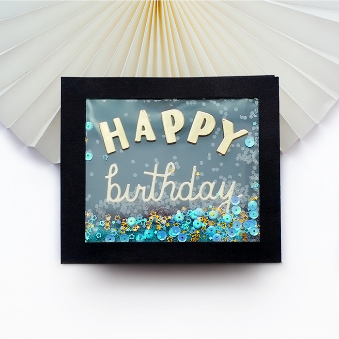 Листівка прозора з сипучим блиском "Happy Birthday"