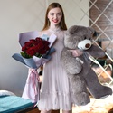 Подарочный набор "Букет красных роз с медведем"