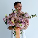 Букет с гортензией, эустомой, розой "Лавандовая нежность"