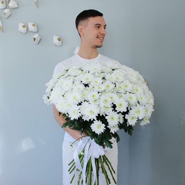 Букет 25 белых хризантем