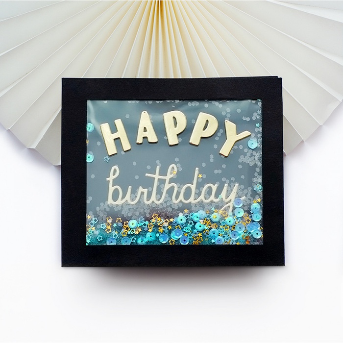 Открытка прозрачная с сыпучим блеском "Happy Birthday"