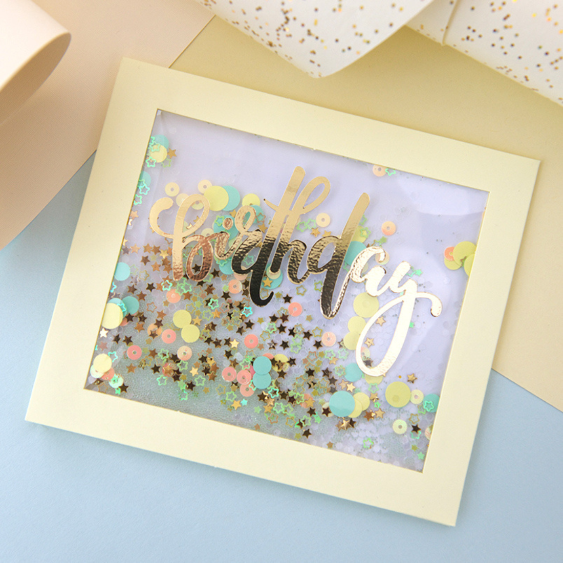 Листівка прозора з сипучим блиском "Happy Birthday"