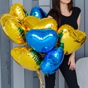 Оберемок синьо-золоті фольговані кульки серця