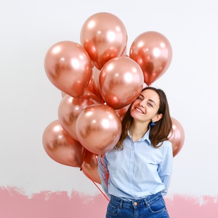 Охапка воздушных шаров "Хром", розовое золото