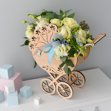 Цветы в коляске "Розы Baby Boy"