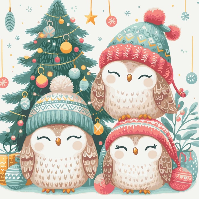 Картина за номерами "Різдвяні совенята"
