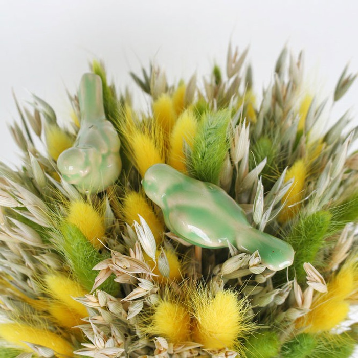 Пасхальный дидух желто-зеленый с канарейками