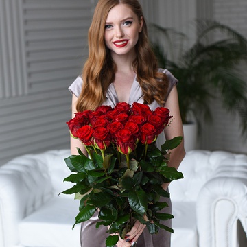Букет 21 червона троянда Mері Mі, 80 см