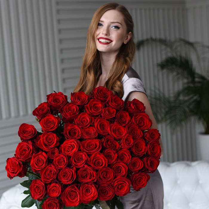 Букет 51 червона троянда Mері Mі, 80 см