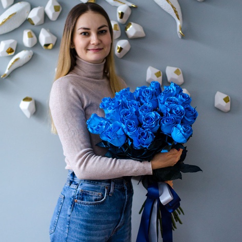 Букет 25 синіх троянд Роял Блу
