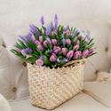 Квіти в плетеній сумці "51 бузковий тюльпан дабл"