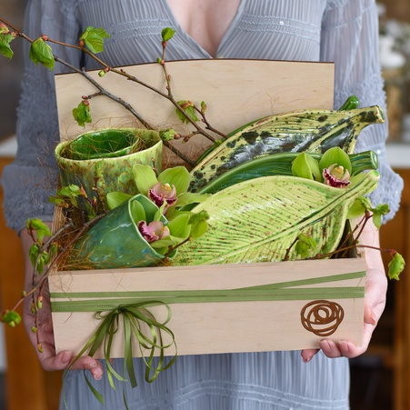 Подарунковий набір керамічного посуду "Зелені фарби"