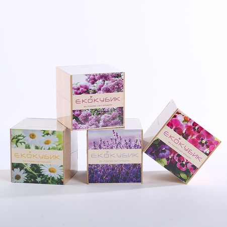 Подарунковий набір з вазою, сухоцвітом та екокубіком