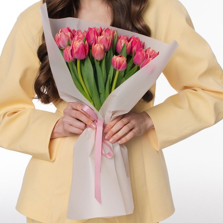 Букет 25 рожевих тюльпанів дабл "Колумбус"