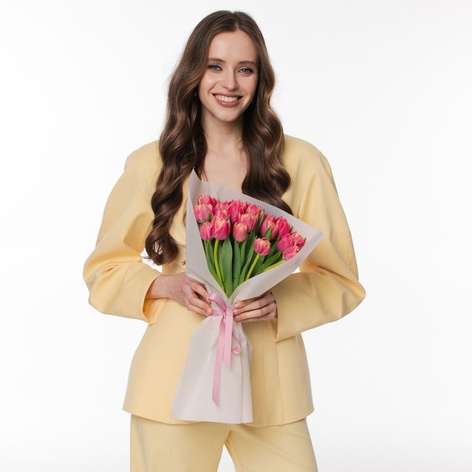 Букет 25 рожевих тюльпанів дабл "Колумбус"