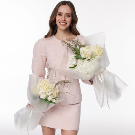 Букети з тюльпанами, гортензією "Подвійна ніжність"