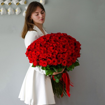 Букет 101 красная роза Мери Ми, 70 см