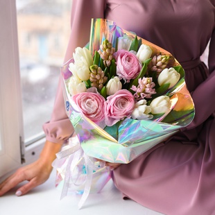 Букет с тюльпанами "Розовый неон"