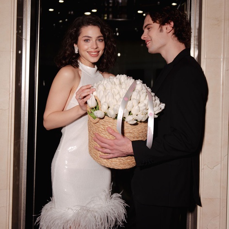 Цветы в корзине "101 белый тюльпан"