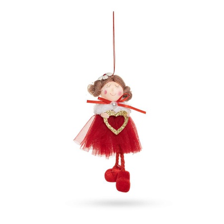 Новогодняя подвеска девочка красная с сердцем